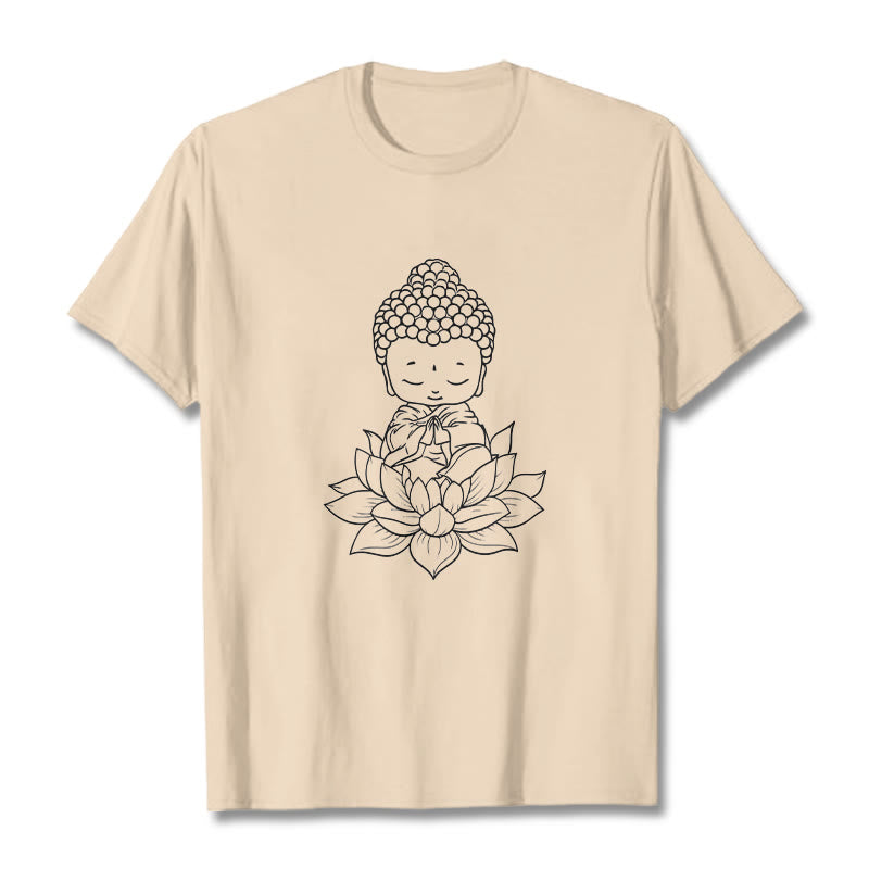 Buddha Stones Peaceful Buddha Lotus Flower Pattern Tee T-shirt - Bisque - 2XL - image 9