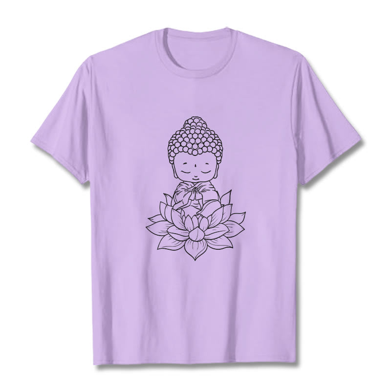 Buddha Stones Peaceful Buddha Lotus Flower Pattern Tee T-shirt - Plum - 2XL - image 17
