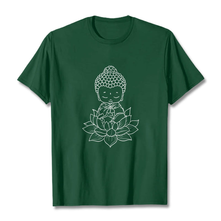 Buddha Stones Peaceful Buddha Lotus Flower Pattern Tee T-shirt - ForestGreen - 2XL - image 10