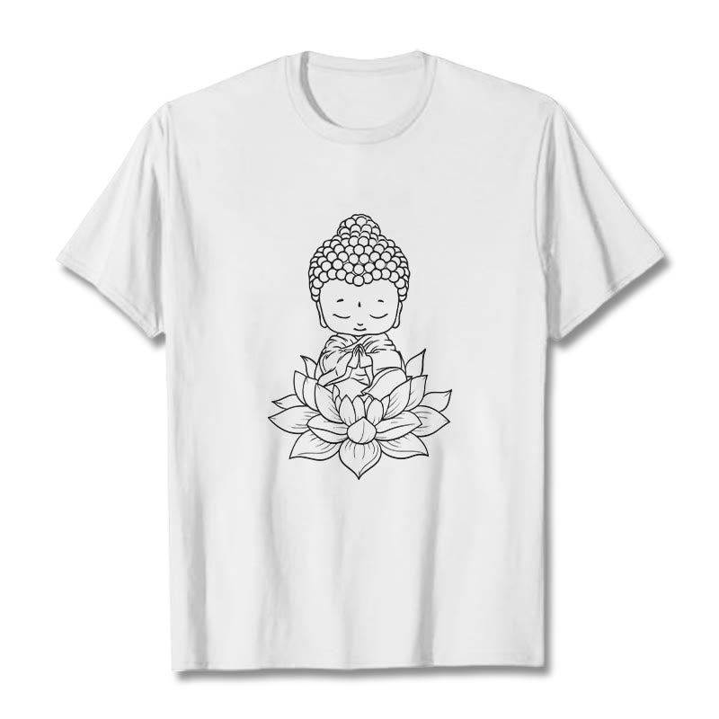 Buddha Stones Peaceful Buddha Lotus Flower Pattern Tee T-shirt - White - 2XL - image 1