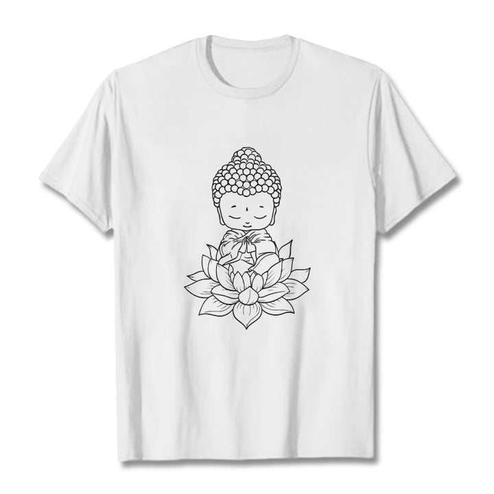 Buddha Stones Peaceful Buddha Lotus Flower Pattern Tee T-shirt - White - 2XL - image 1