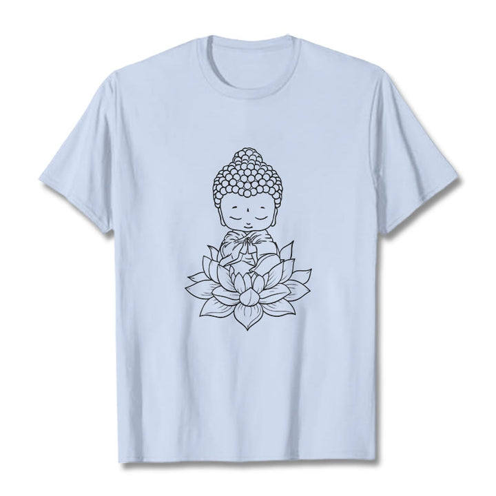 Buddha Stones Peaceful Buddha Lotus Flower Pattern Tee T-shirt - LightCyan - 2XL - image 19