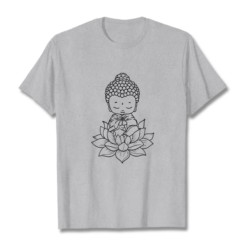 Buddha Stones Peaceful Buddha Lotus Flower Pattern Tee T-shirt - LightGrey - 2XL - image 20