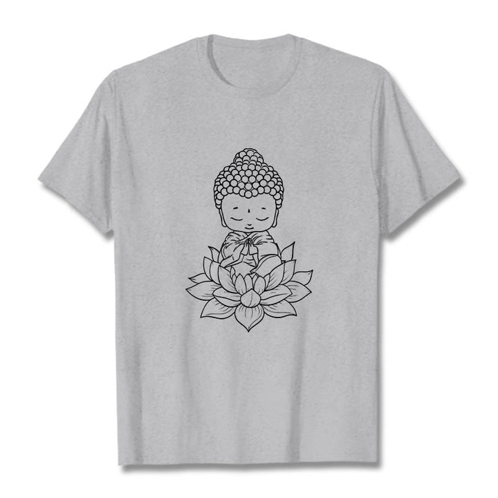 Buddha Stones Peaceful Buddha Lotus Flower Pattern Tee T-shirt - LightGrey - 2XL - image 20