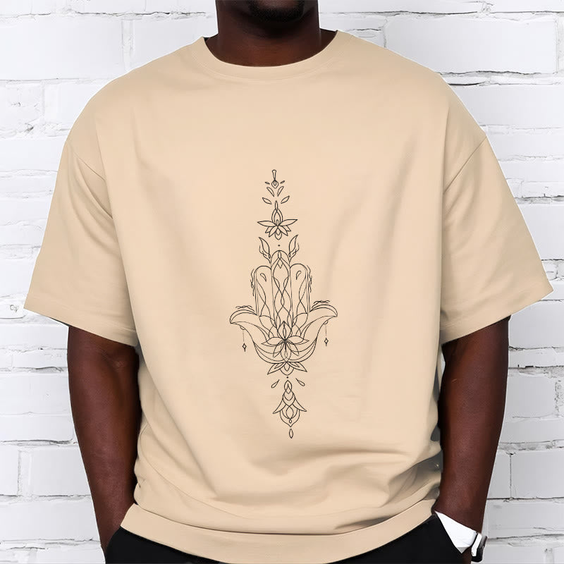 Buddha Stones Hamsa Hand Lotus Flower Pattern Tee T-shirt - image 10