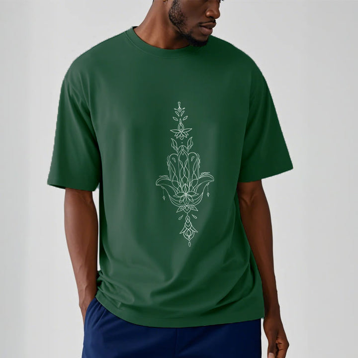 Buddha Stones Hamsa Hand Lotus Flower Pattern Tee T-shirt - image 12