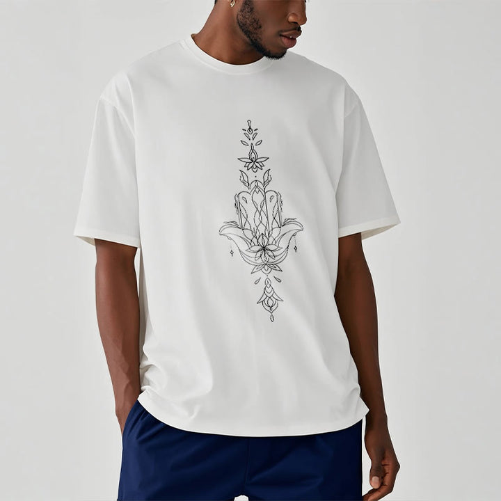 Buddha Stones Hamsa Hand Lotus Flower Pattern Tee T-shirt - image 7