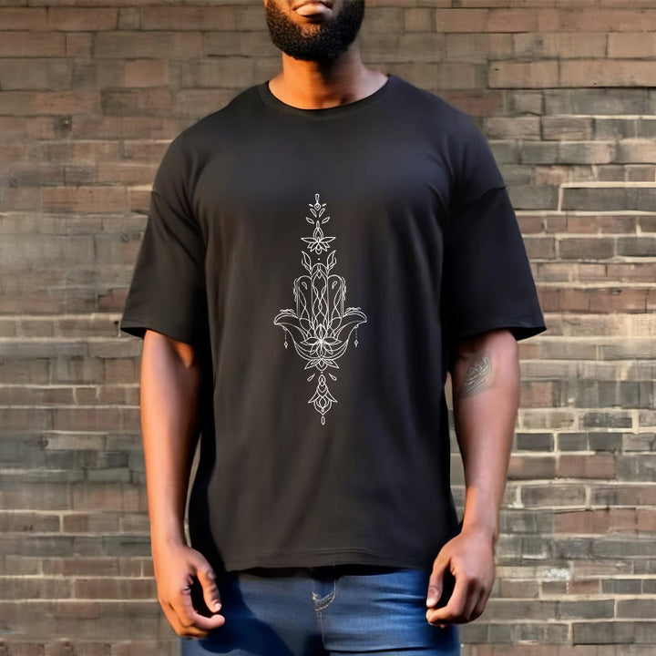 Buddha Stones Hamsa Hand Lotus Flower Pattern Tee T-shirt - image 4