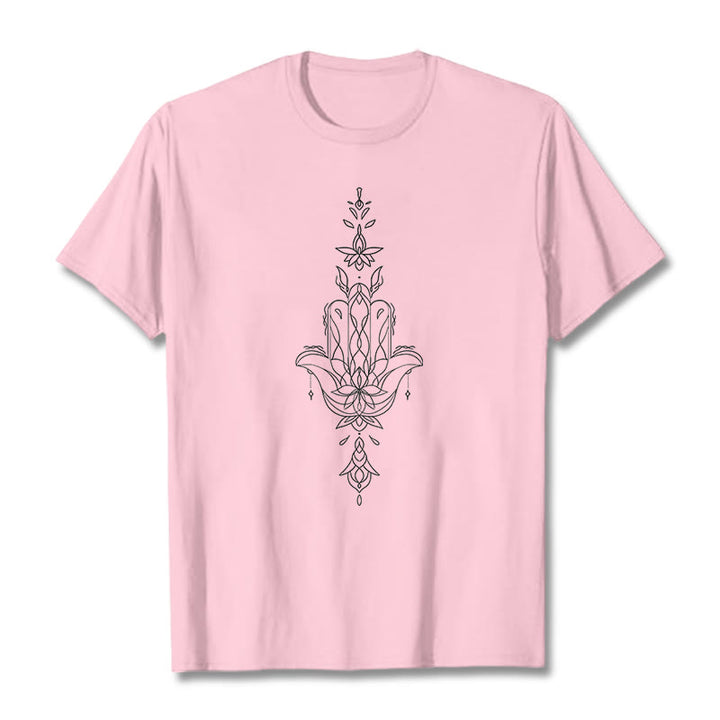 Buddha Stones Hamsa Hand Lotus Flower Pattern Tee T-shirt - LightPink - 2XL - image 14