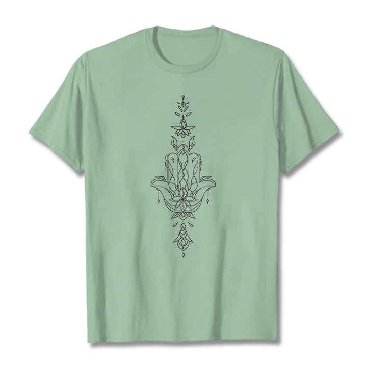 Buddha Stones Hamsa Hand Lotus Flower Pattern Tee T-shirt - PaleGreen - 2XL - image 16