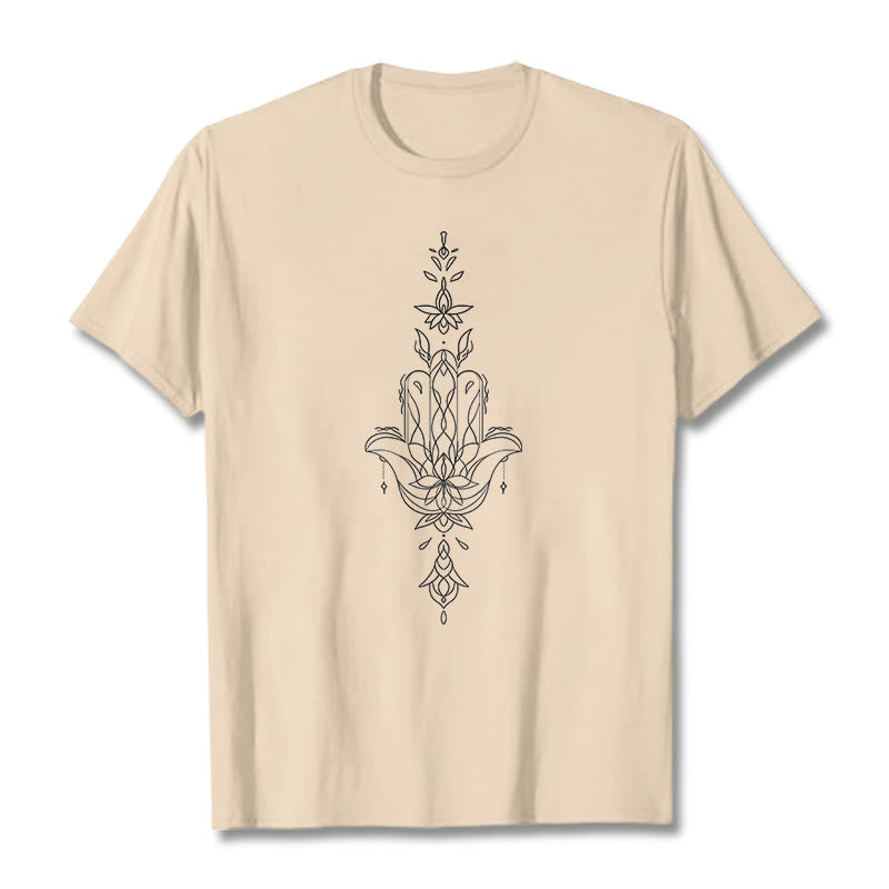 Buddha Stones Hamsa Hand Lotus Flower Pattern Tee T-shirt - Bisque - 2XL - image 10