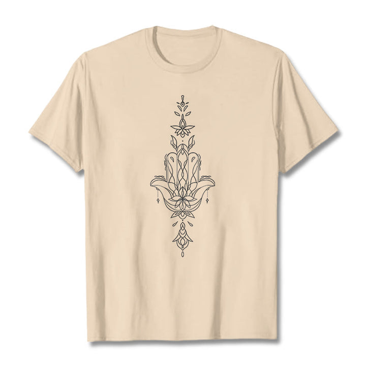 Buddha Stones Hamsa Hand Lotus Flower Pattern Tee T-shirt - Bisque - 2XL - image 10