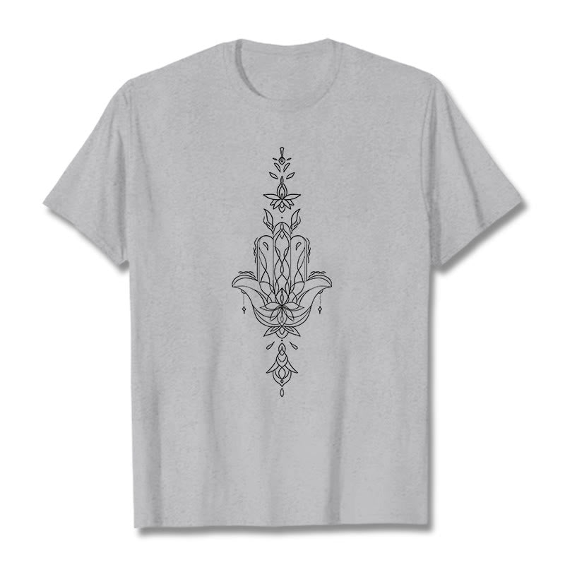 Buddha Stones Hamsa Hand Lotus Flower Pattern Tee T-shirt - LightGrey - 2XL - image 20