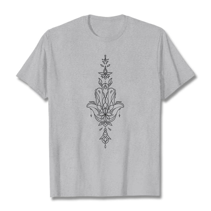 Buddha Stones Hamsa Hand Lotus Flower Pattern Tee T-shirt - LightGrey - 2XL - image 20