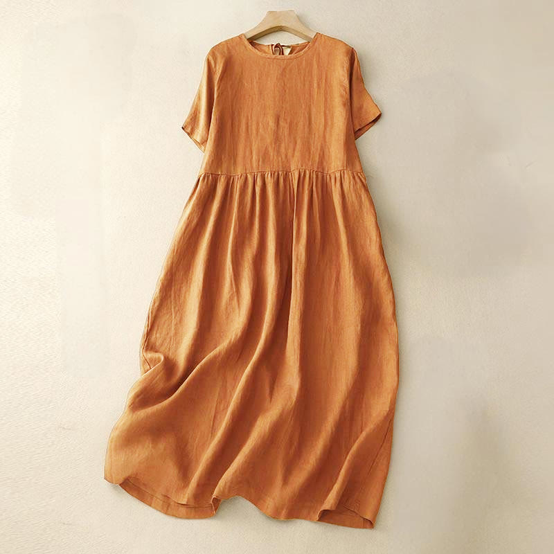 Buddha Stones Casual Short Sleeve Bowknot Tie Straps Women's Midi Dress With Pockets - Orange - US8-10，UK/AU12-14，EU40-42 (2XL) - image 1