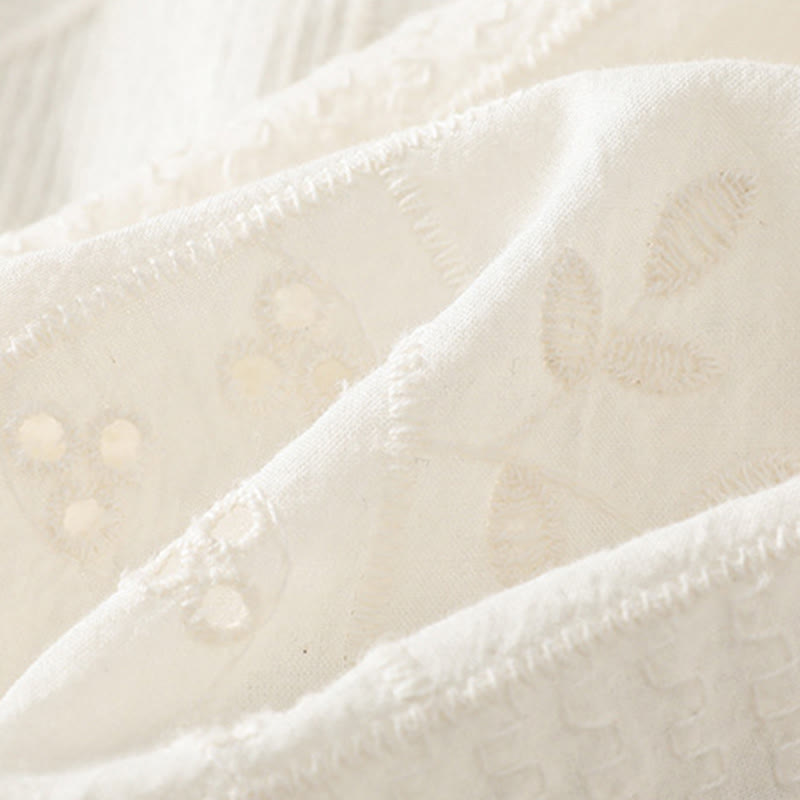 Buddha Stones Casual Embroidery Hollow Cotton Polyester Half Sleeve Women's Crew Neck Shirt - image 10
