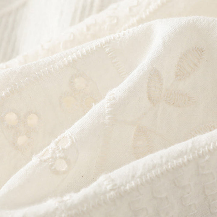 Buddha Stones Casual Embroidery Hollow Cotton Polyester Half Sleeve Women's Crew Neck Shirt - image 10