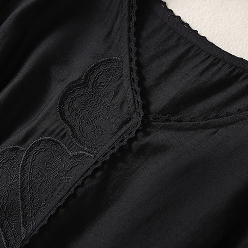 Buddha Stones Casual Embroidered Pattern Women's V-neck Design Half Sleeve Cotton Linen T-shirt - image 12