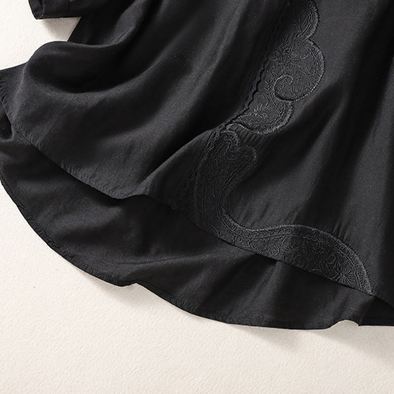 Buddha Stones Casual Embroidered Pattern Women's V-neck Design Half Sleeve Cotton Linen T-shirt - image 8