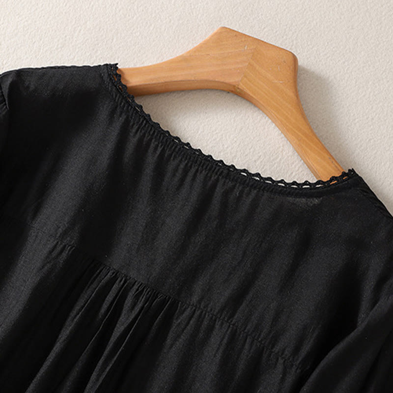 Buddha Stones Casual Embroidered Pattern Women's V-neck Design Half Sleeve Cotton Linen T-shirt - image 7