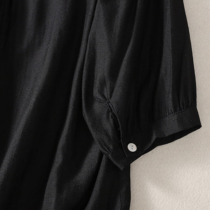 Buddha Stones Casual Embroidered Pattern Women's V-neck Design Half Sleeve Cotton Linen T-shirt - image 10