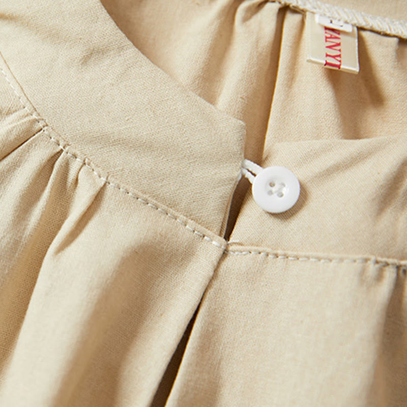 Buddha Stones Casual Plain Button Women's Short Sleeve Cotton Linen T-shirt - image 8