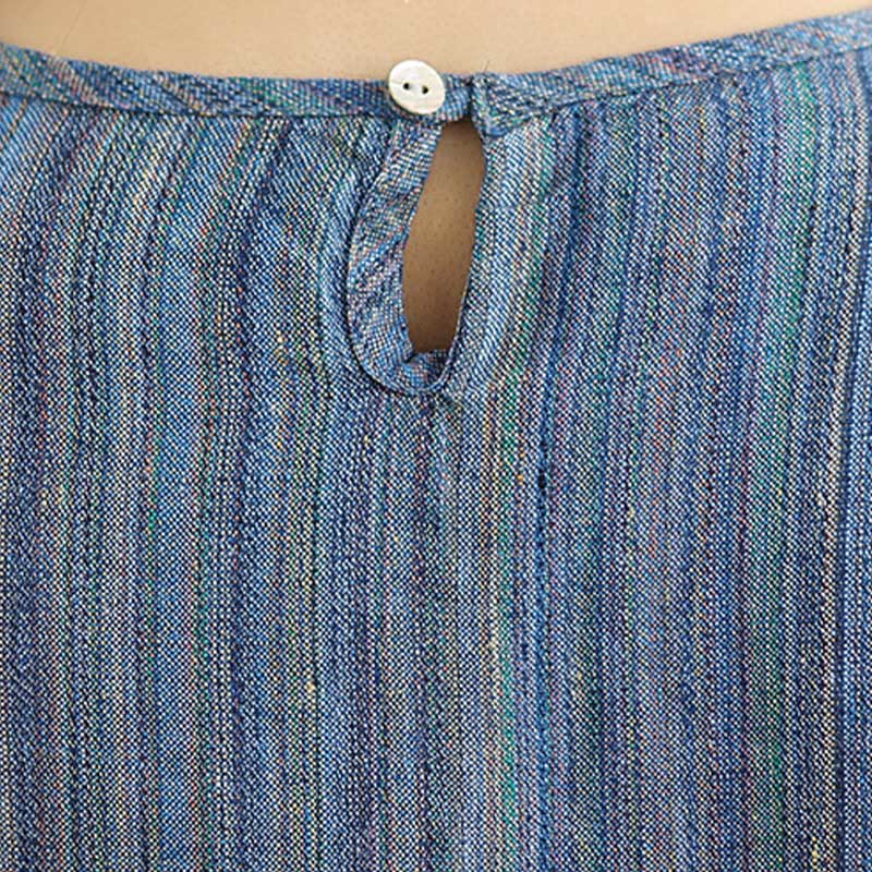 Buddha Stones Casual Retro Striped Women's Half Sleeve Cotton Linen T-shirt - image 5