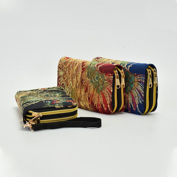 Peacock Double-sided Embroidery Cash Holder Wallet Shopping Purse - image 5