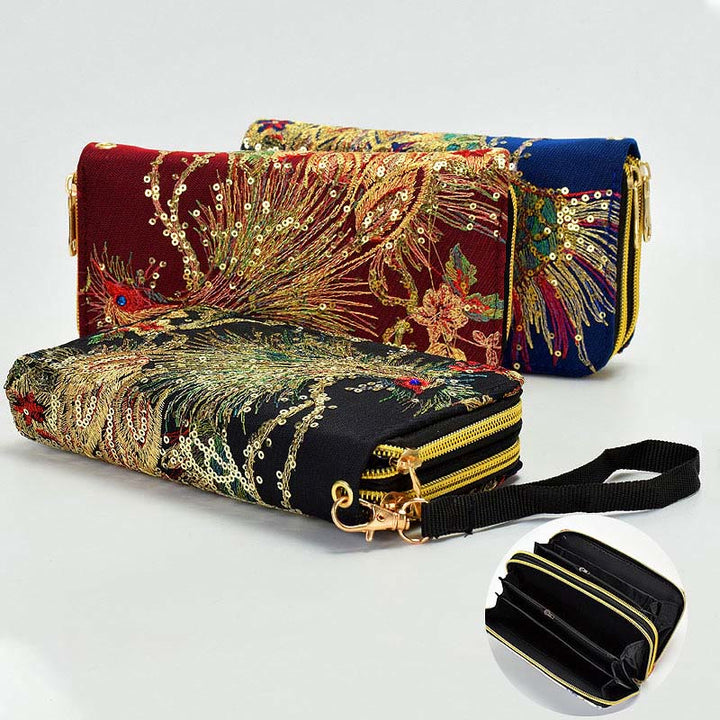 Peacock Double-sided Embroidery Cash Holder Wallet Shopping Purse - image 1