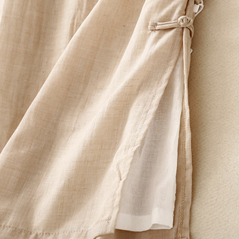 Buddha Stones Frog-Button Hem Slit Design Women's Wide Leg Cotton Linen Pants With Pockets - image 6