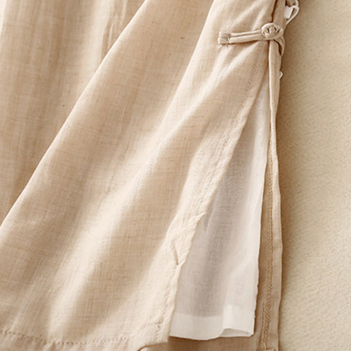 Buddha Stones Frog-Button Hem Slit Design Women's Wide Leg Cotton Linen Pants With Pockets - image 6
