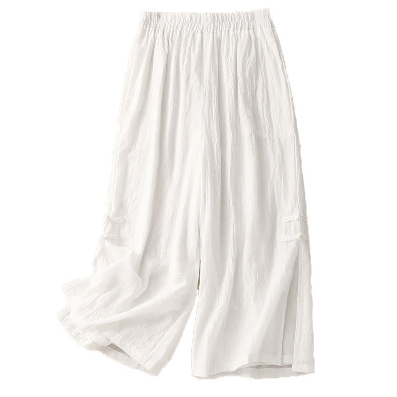 Buddha Stones Frog-Button Hem Slit Design Women's Wide Leg Cotton Linen Pants With Pockets - image 14