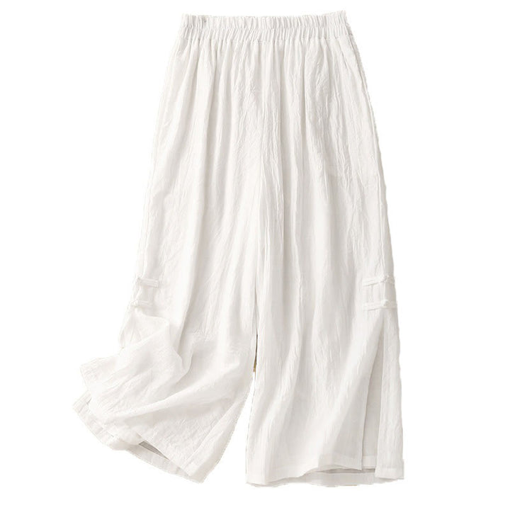Buddha Stones Frog-Button Hem Slit Design Women's Wide Leg Cotton Linen Pants With Pockets - image 14