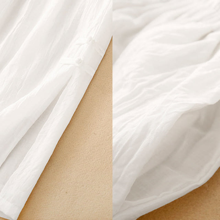 Buddha Stones Frog-Button Hem Slit Design Women's Wide Leg Cotton Linen Pants With Pockets - image 12