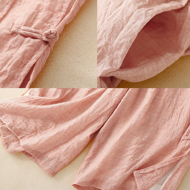 Buddha Stones Frog-Button Hem Slit Design Women's Wide Leg Cotton Linen Pants With Pockets - image 17