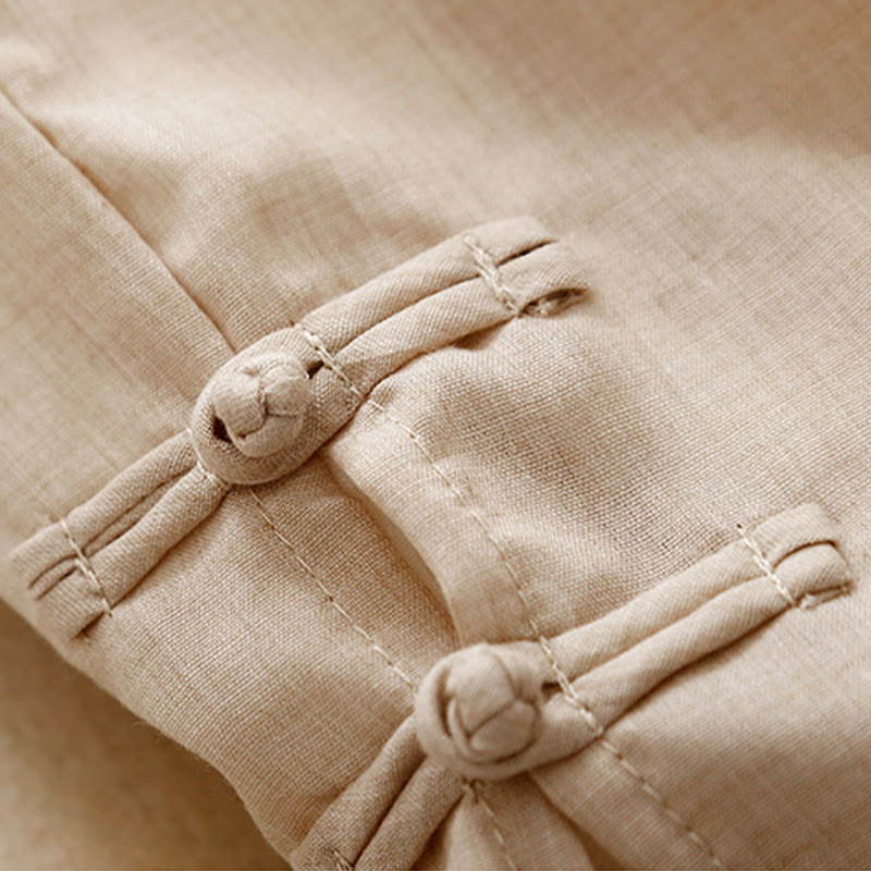 Buddha Stones Frog-Button Hem Slit Design Women's Wide Leg Cotton Linen Pants With Pockets - image 4