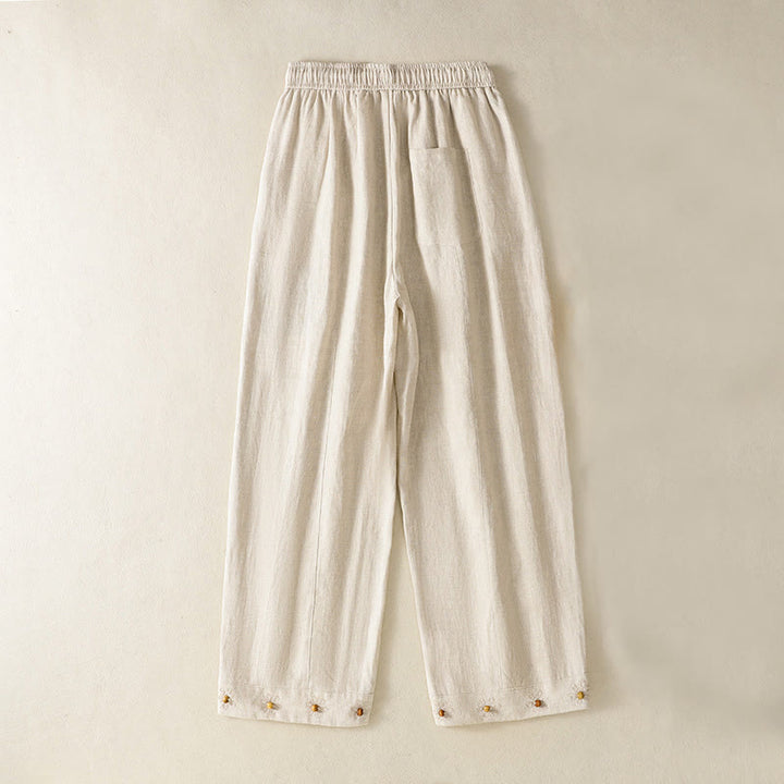 Buddha Stones Casual Embroided Bead Drawstring Women's Wide Leg Cotton Pants With Pockets - Beige - US8-10，UK/AU12-14，EU40-42 (2XL) - image 13