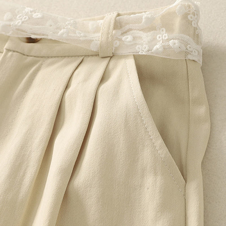 Buddha Stones Daily Solid Color Lace Belt Women's Wide Leg Cotton Pants With Pockets - image 3