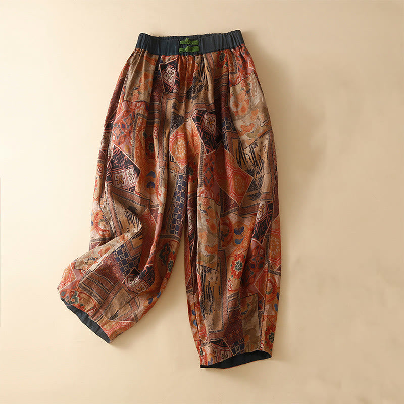 Buddha Stones Retro Casual Chinese Frog-Button Design Women's Harem Pants With Pockets - Red - US8-10，UK/AU12-14，EU40-42 (2XL) - image 14