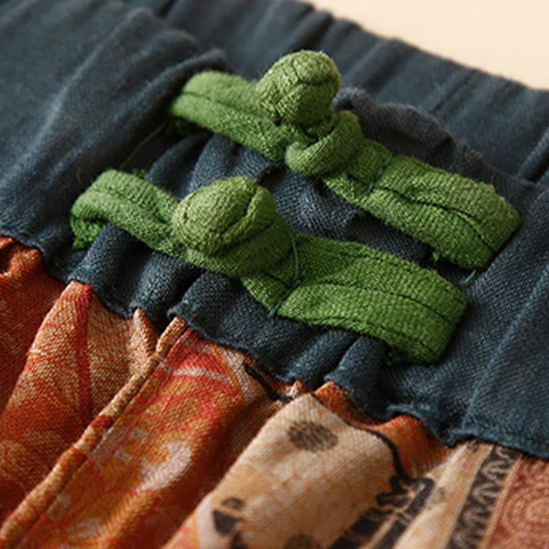 Buddha Stones Retro Casual Chinese Frog-Button Design Women's Harem Pants With Pockets - image 16