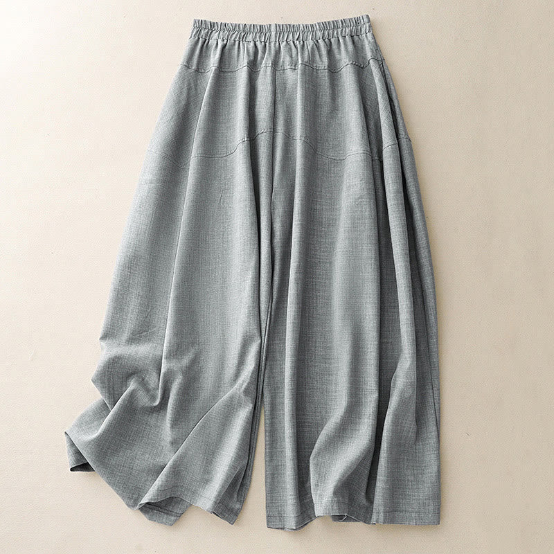 Buddha Stones Plain LightSteelBlue Women's Wide Leg Cotton Linen Pants With Pockets - LightSteelBlue - US8-10，UK/AU12-14，EU40-42 (2XL) - image 0