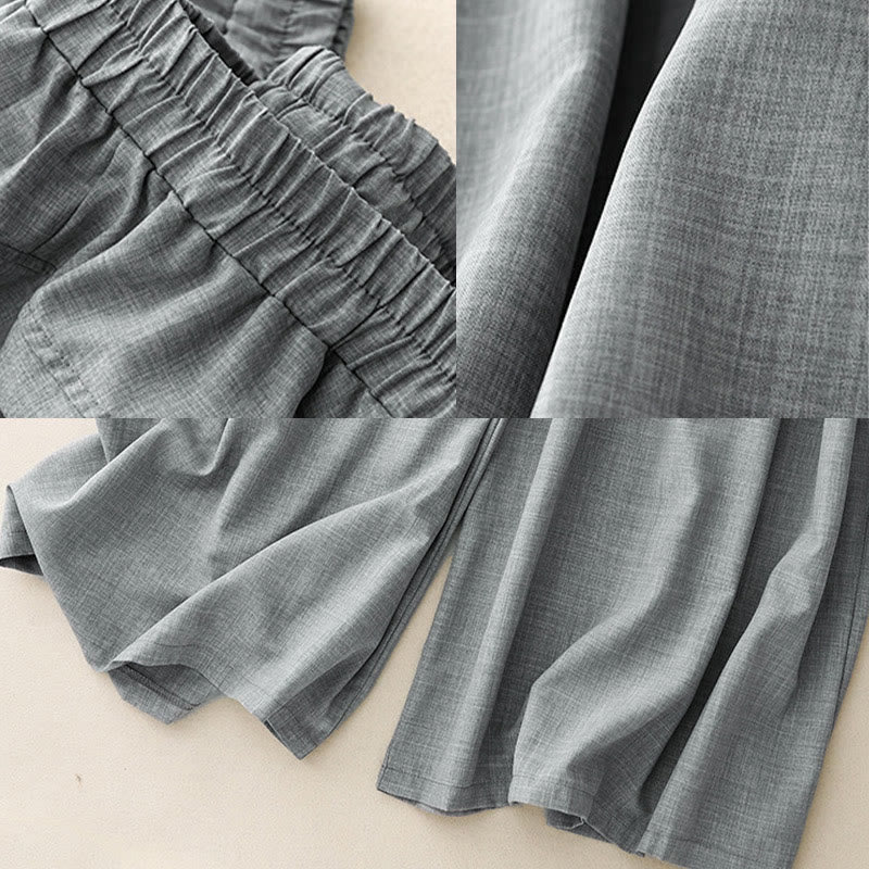 Buddha Stones Plain LightSteelBlue Women's Wide Leg Cotton Linen Pants With Pockets - image 8