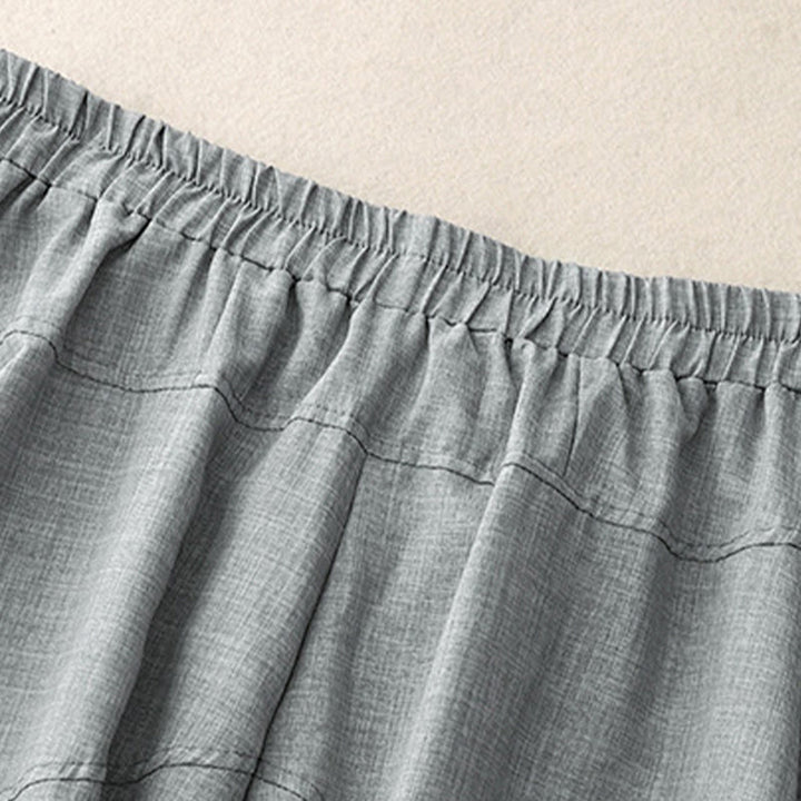 Buddha Stones Plain LightSteelBlue Women's Wide Leg Cotton Linen Pants With Pockets - image 2