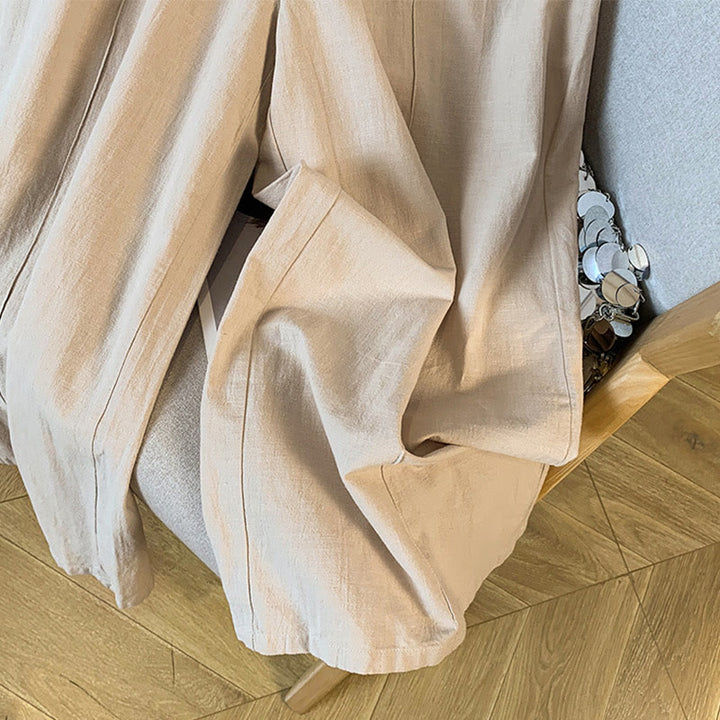 Buddha Stones Casual Beige Embroidery Women's Wide Leg Cotton Linen Pants With Pockets - image 7