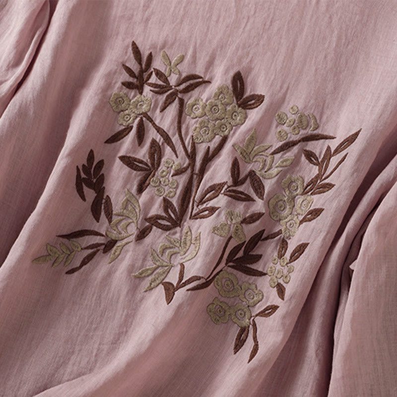 Buddha Stones Retro Embroidery Floral Three Quarter Sleeve Women's Cotton T-Shirt - image 28