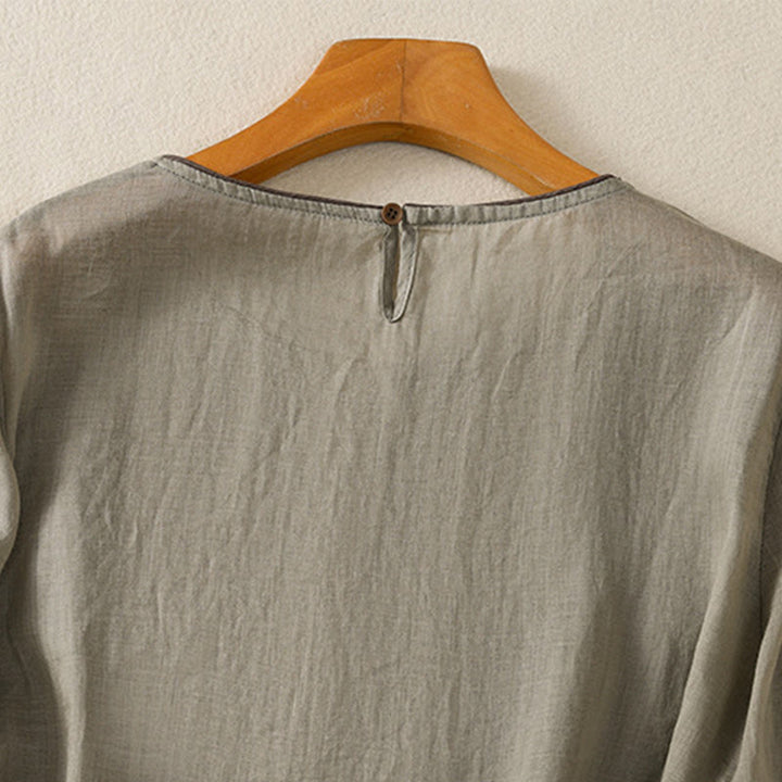 Buddha Stones Retro Embroidery Floral Three Quarter Sleeve Women's Cotton T-Shirt - image 11