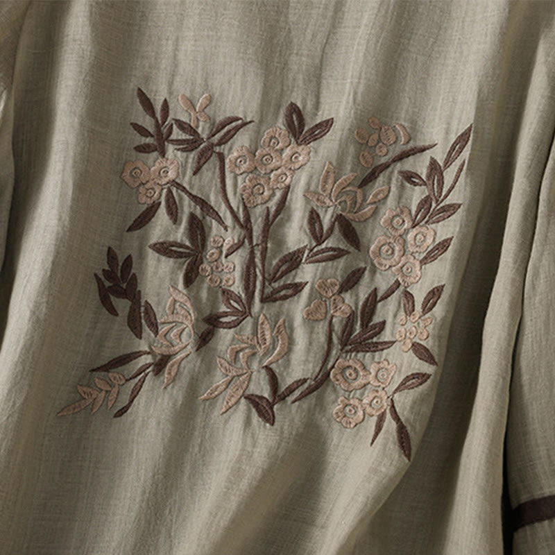 Buddha Stones Retro Embroidery Floral Three Quarter Sleeve Women's Cotton T-Shirt - image 12