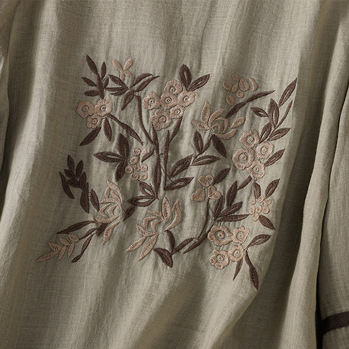 Buddha Stones Retro Embroidery Floral Three Quarter Sleeve Women's Cotton T-Shirt - image 12