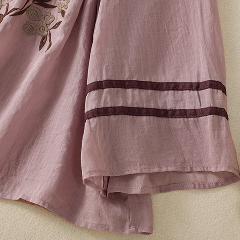 Buddha Stones Retro Embroidery Floral Three Quarter Sleeve Women's Cotton T-Shirt - image 29