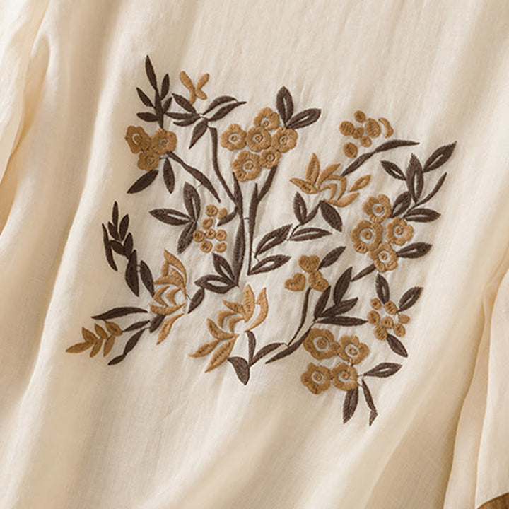 Buddha Stones Retro Embroidery Floral Three Quarter Sleeve Women's T-Shirt - image 5